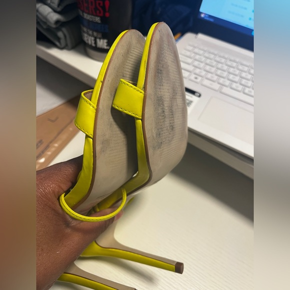 Steve Madden Yellow Neon Leather Lace Up Heel Sandals Sz 8.5 - Picture 8 of 12